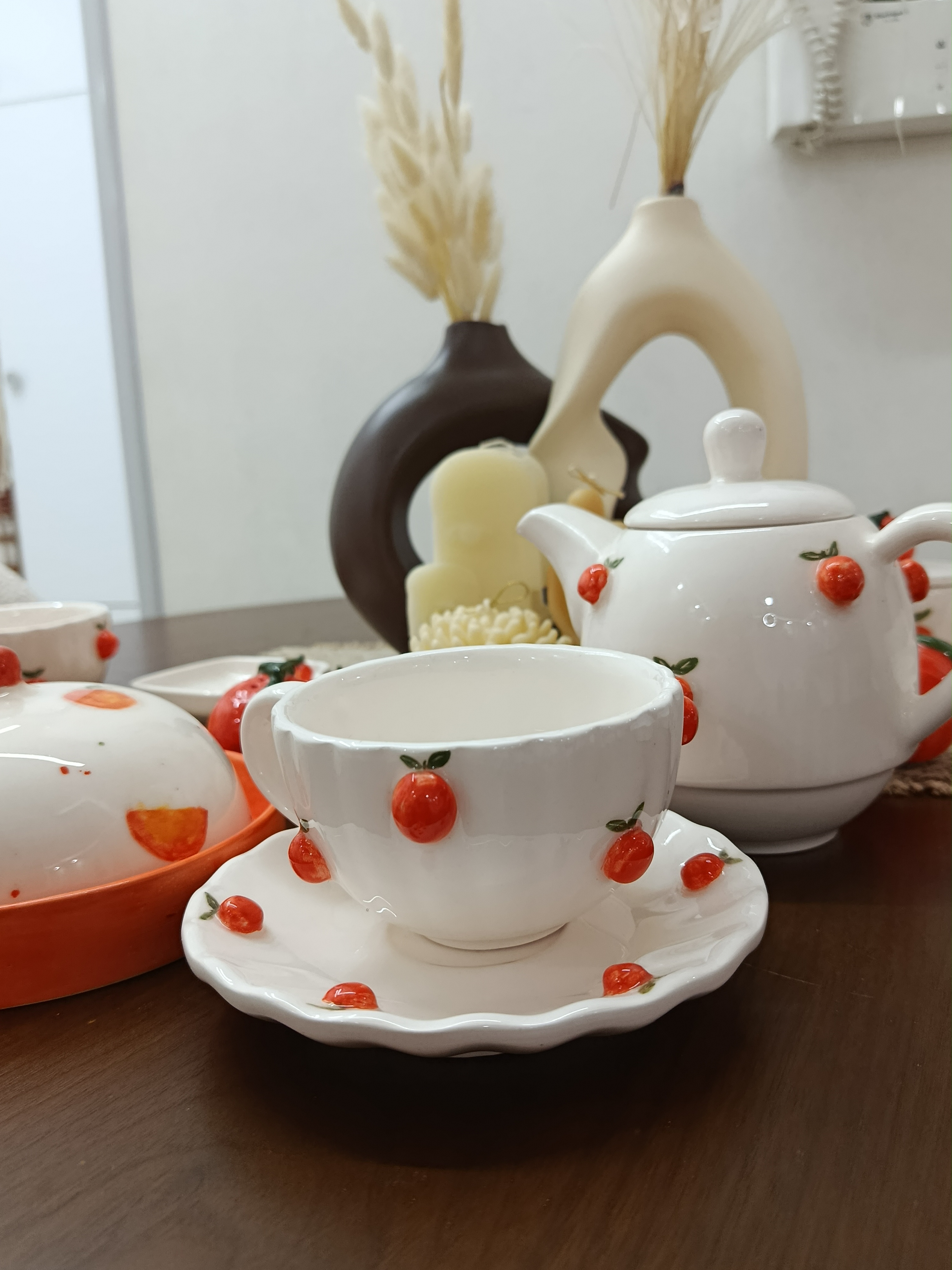 فنجان و نعلبکی سرامیکی دست ساز پرتقال برجسته پینترستی